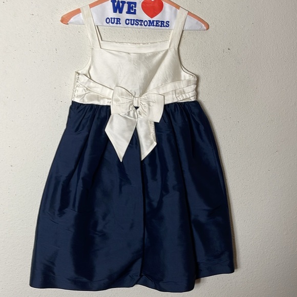 EUC Janie & Jack SPECIAL OCCASION Navy Blue & Cream 100% Silk Dress 6… - Picture 4 of 6